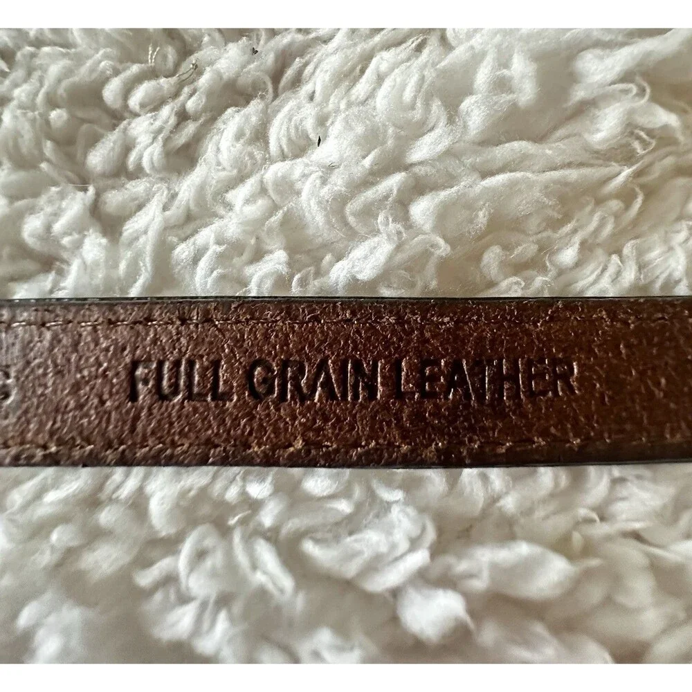 VTG 90s Y2K Dockers Brown Leather Belt with detailing Silver Buckle Sz 34”